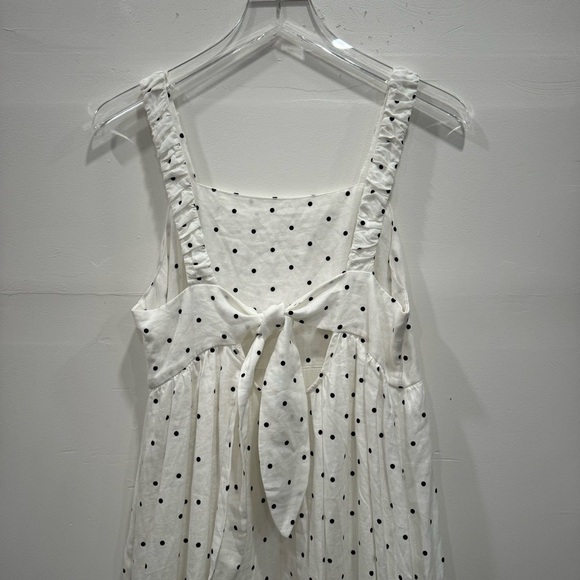 See U Soon Linen Tie-Back Polka Dot Ruffle Hem Midi Dress Size 2 White Black - Picture 3 of 7